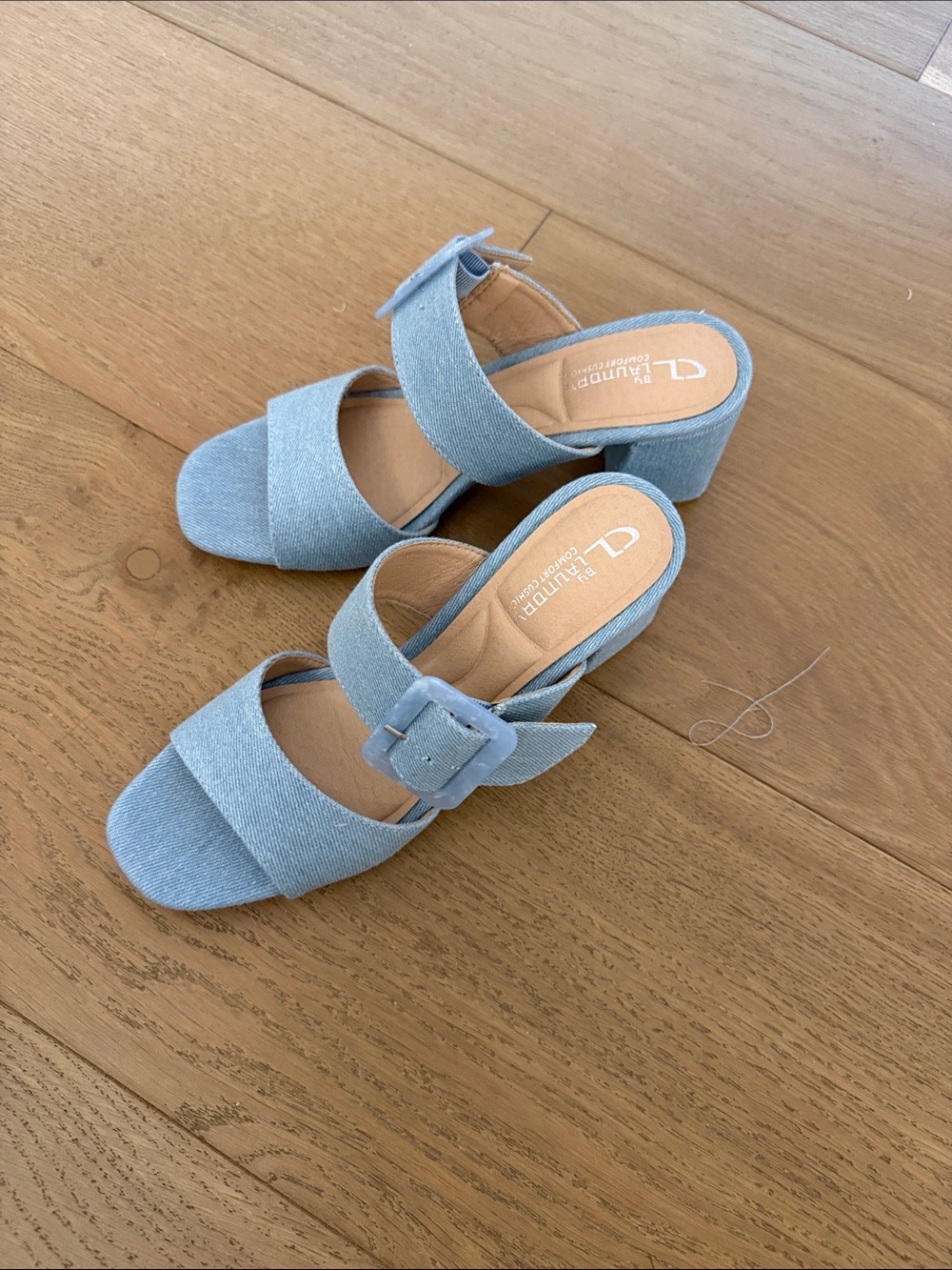 CL by Laundry Denim Blue Block Heel Slide Sandals